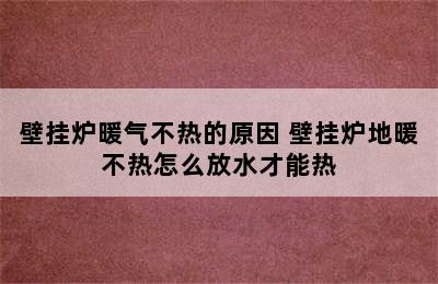 壁挂炉暖气不热的原因 壁挂炉地暖不热怎么放水才能热